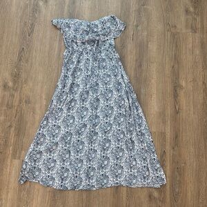 Elegant Off-Shoulder Blue Patterned Dress